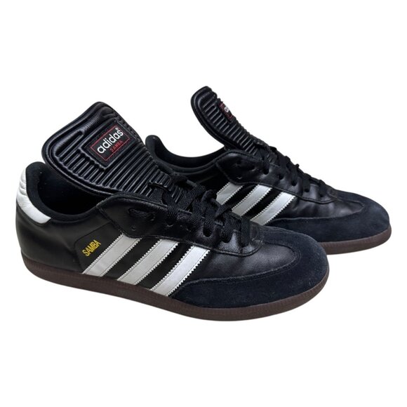 ADIDAS SAMBA Leather 3 Stripes Casual Black Sneakers Shoes Trainers Mens 9.5 US - Picture 3 of 9